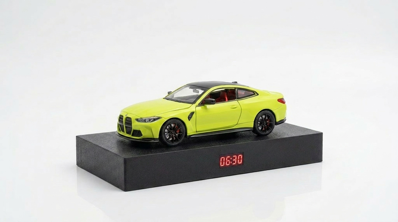 BMW M4 Yellow BMW M4 Car Alarm Clock 1/24 Scale Handmade Model Car Clock